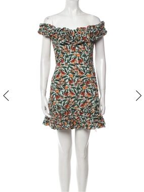 AGUA BENDITA Off-Shoulder Floral Midi Dress in Orange & Green - Small